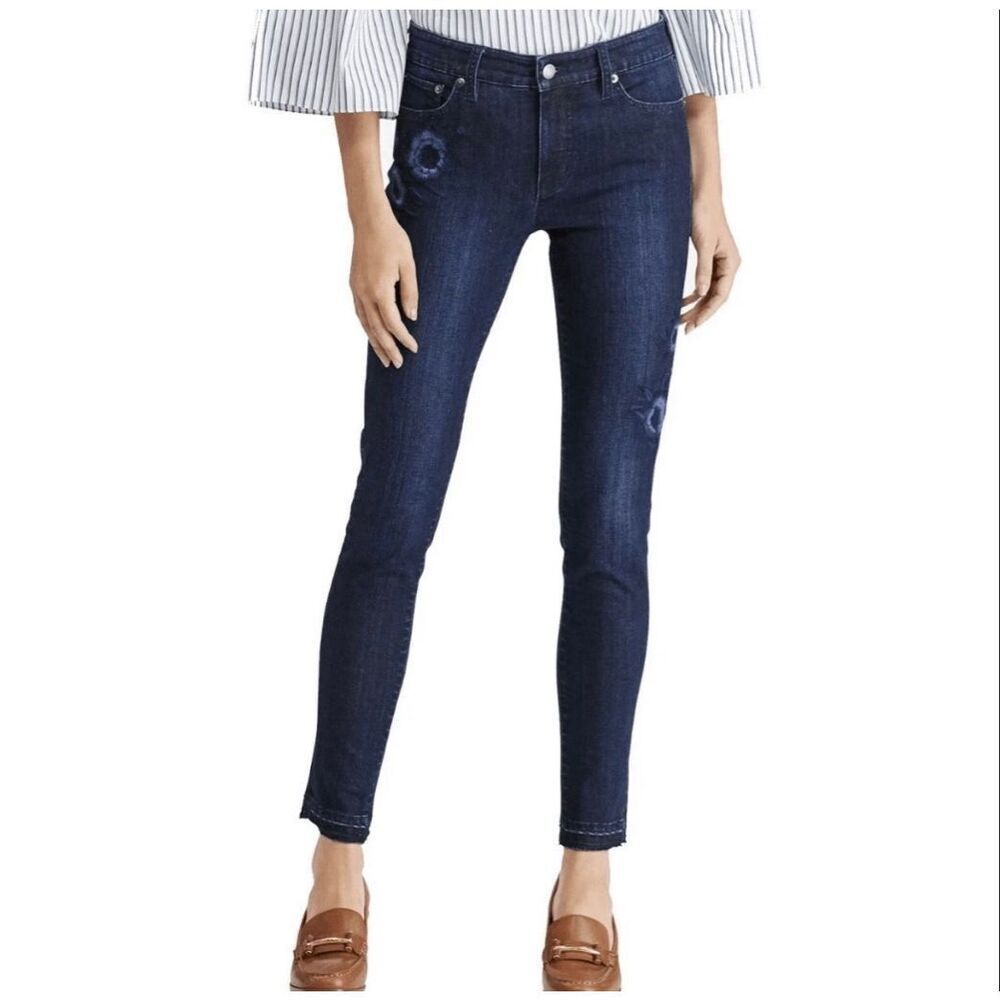 LRL RALPH LAUREN Blue Denim Floral Premier Skinny Cropped Jeans NWT ST872